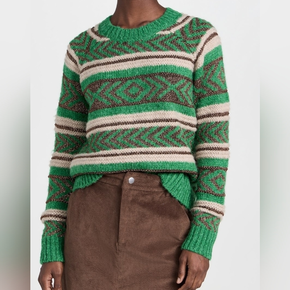 Scotch & Soda Vibrant Green Knit Sweater W/ Gold Metallic Accents FUZZY!!